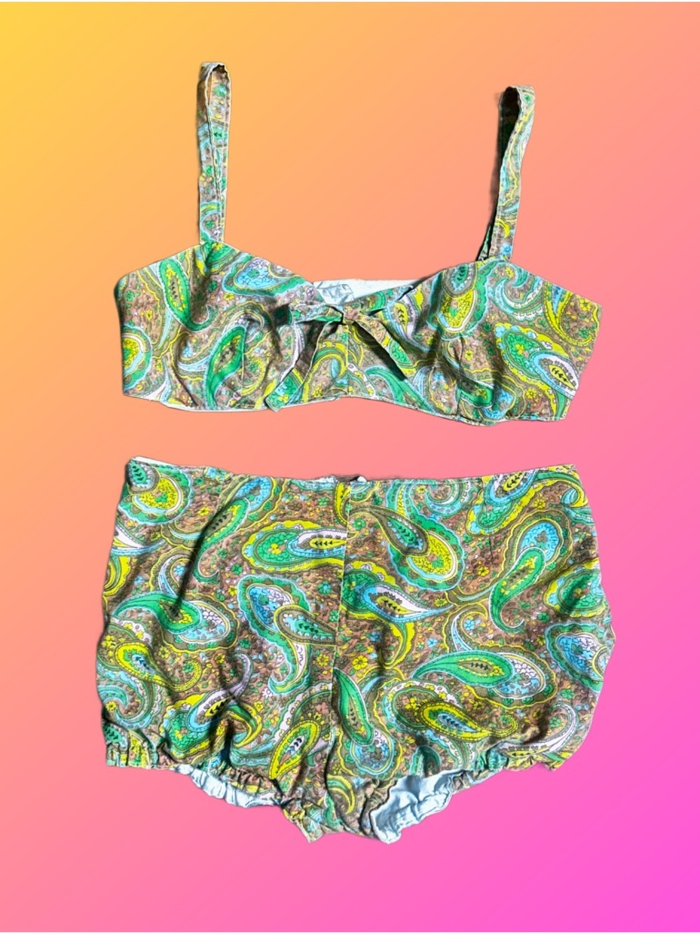 Groovy Psychedelic ~ 1960’s ~ Small ~ Multi-Colors Paisley ~ Two Piece Swimsuit